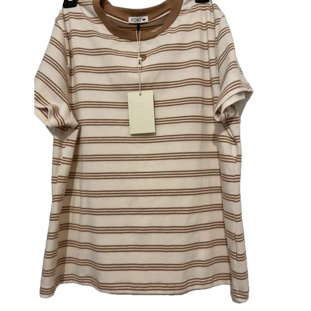 Women's Point Brand Brown Logo Striped T-Shirt Size XL